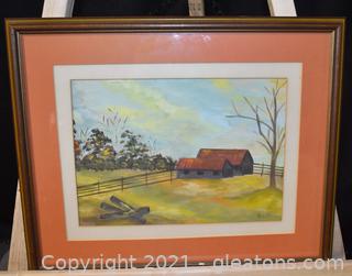 Water Color of Rustic Farm Scene / Signed Hall 